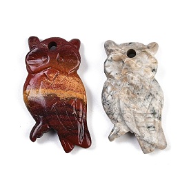 Natural Gemstone Owl Carved Pendants, Animal Charms