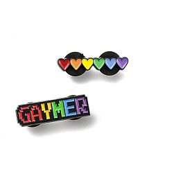 Pride Rainbow Enamel Pins, Black Alloy Brooches for Backpack Clothes, Heart/Word Gaymer