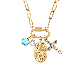 316l плоские цепочки-скрепки из хирургической нержавеющей стали, Ожерелья из сплава горного хрусталя и стекла с крестом и овалом для женщин