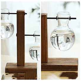 Деревянная рама со стеклянной вазой, гидропонная стеклянная ваза, для украшения рабочего стола домашнего офиса