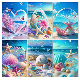Flower/Starfish/Shell Pattern Beach Theme DIY Diamond Painting Kit, Including Resin Rhinestones Bag, Diamond Sticky Pen, Tray Plate and Glue Clay