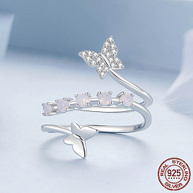 925 Кольца-манжеты из стерлингового серебра с кубическим цирконием, эмалью и опалом, бабочка