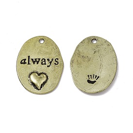 Tibetan Style Alloy Pendants, Oval with Word Always and Heart Pattern