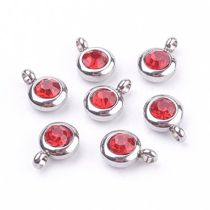 Trendy Original Color 304 Stainless Steel Grade A Rhinestone Charms, Faceted, Flat Round
