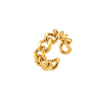 Vintage 18K Gold Plated Steel Cuban Chain Weave Open Ring for Women