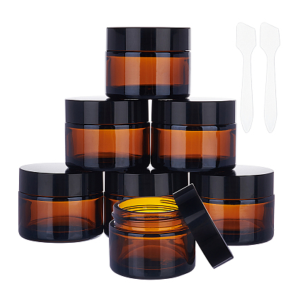 Glass Cosmetics Cream Jar, Empty Portable Refillable Bottle, with Face Mask Cream Spoon Plastic Stick