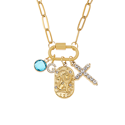 316l плоские цепочки-скрепки из хирургической нержавеющей стали, Ожерелья из сплава горного хрусталя и стекла с крестом и овалом для женщин