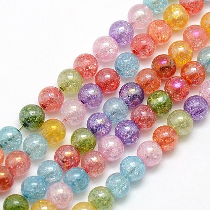 Electroplate AB Color Plated Synthetic Crackle Quartz Round Beads Strands, Dyed