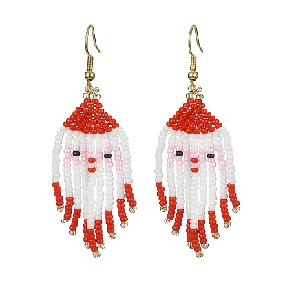 MIYUKI Rocailles Beaded Santa Claus Dangle Earrings, 304 Stainless Steel Christmas Earrings