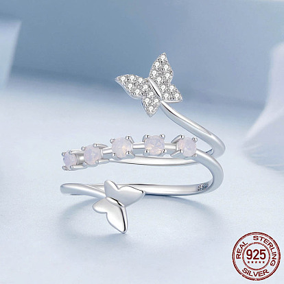 925 Кольца-манжеты из стерлингового серебра с кубическим цирконием, эмалью и опалом, бабочка