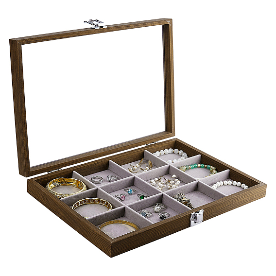 12 деревянные презентационные коробки со стеклянными окнами, для браслетов колец серег, прямоугольные