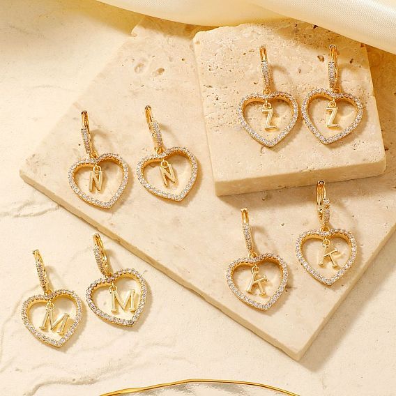 Латунные серьги-кольца в форме сердца, с четким кубического циркония, золотые