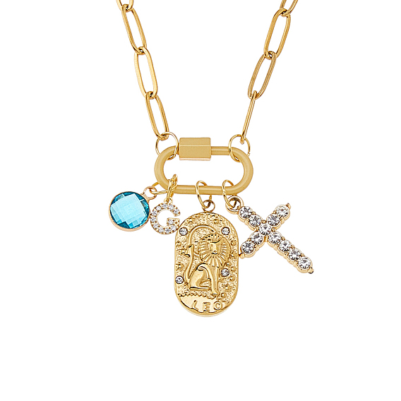 316l плоские цепочки-скрепки из хирургической нержавеющей стали, Ожерелья из сплава горного хрусталя и стекла с крестом и овалом для женщин