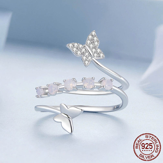 925 Кольца-манжеты из стерлингового серебра с кубическим цирконием, эмалью и опалом, бабочка