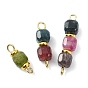 3шт. 3 стили натуральный многоцветный турмалин граненые кубические звенья из бисера соединительные подвески, с 304 фурнитурой из нержавеющей стали