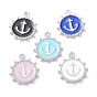 Eco-Friendly Stainless Steel Enamel Pendants, Long-Lasting Plated, Flat Round with Anchor