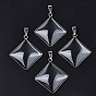 Brass Glass Pendants, with Iron Snap on Bails, Rhombus Charms, Platinum
