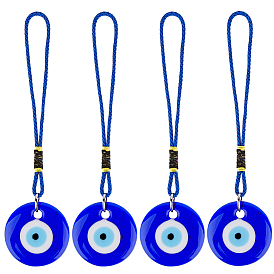 4 шт. плоские круглые подвески с изображением сглаза ручной работы в виде лэмпворка, нейлоновый шнур для подвесного украшения на зеркало заднего вида автомобиля