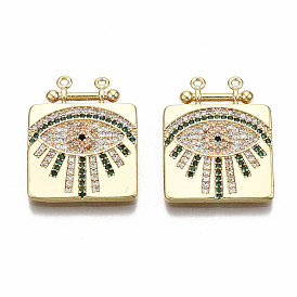 Brass Micro Pave Colorful Cubic Zirconia Pendants, Nickel Free, Square with Eye