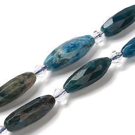 Natural Apatite Beads Strands, with Seed Beads, Faceted, Oval