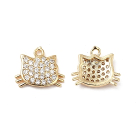 Brass Micro Pave Cubic Zirconia Charms, Real 18K Gold Plated, Cat Head Charm