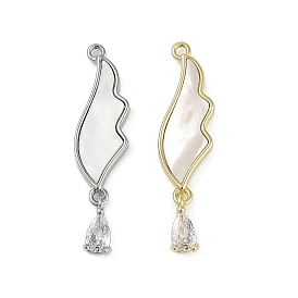 Подвески из латуни из натуральных ракушек, подвески в виде крыльев с прозрачным кубическим цирконием в форме капли