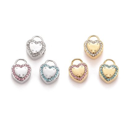 304 Stainless Steel Charms, with Rhinestone, Heart