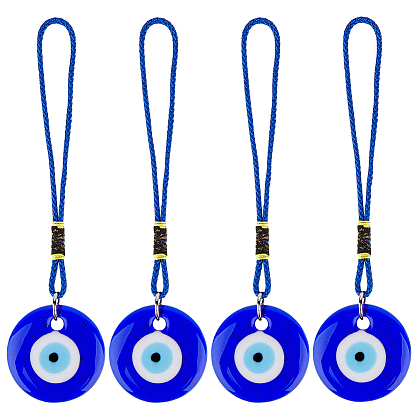 4 шт. плоские круглые подвески с изображением сглаза ручной работы в виде лэмпворка, нейлоновый шнур для подвесного украшения на зеркало заднего вида автомобиля