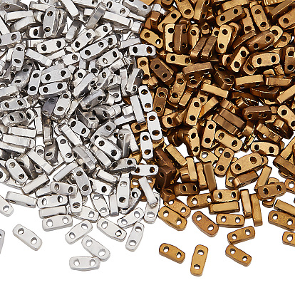 960шт 2 цвета стеклянный бисер с гальванопокрытием, 2-луночное, металлических цветов, прямоугольные