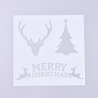 Christmas Theme Plastic Reusable Drawing Painting Stencils Templates, for Painting on Fabric Canvas Tiles Floor Furniture Wood, Tree & Reindeer & Word