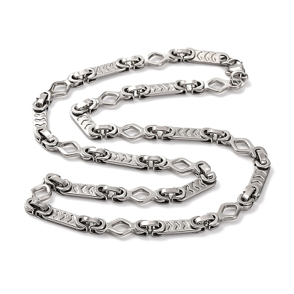 201 Ожерелье из нержавеющей стали с овальными и ромбовидными звеньями, с 304 нержавеющей стали застежки