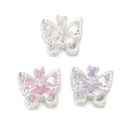 Латунные микро проложить кубического циркония бусы, бабочка, 925 серебро покрытием