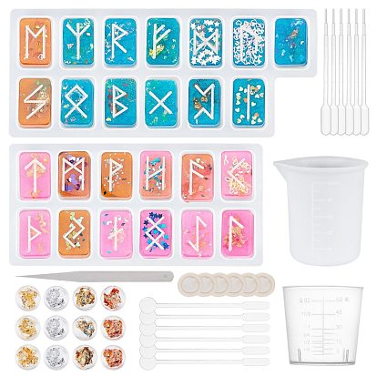 Olycraft bricolage kits d'artisanat en résine époxy, avec des moules en silicone futhorc, papier d'aluminium gel nail art, tasses à mesurer en plastique, tige d'agitation ronde en plastique et pipettes de transfert, doigtiers en latex