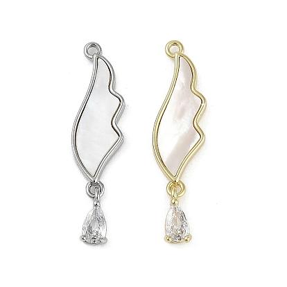 Подвески из латуни из натуральных ракушек, подвески в виде крыльев с прозрачным кубическим цирконием в форме капли