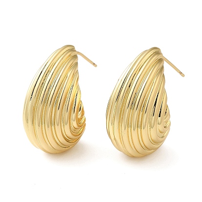 Rack Plating Brass Shell Shape Stud Earrings for Women, Lead Free & Cadmium Free, Long-Lasting Plated