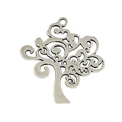 Tibetan Style Alloy Tree Pendants, Cadmium Free & Lead Free, 41x37x1.5mm, Hole: 3mm, about 119pcs/500g