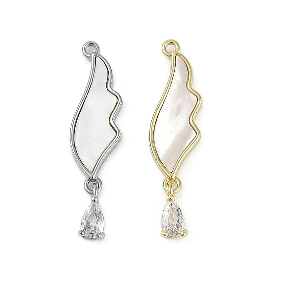 Подвески из латуни из натуральных ракушек, подвески в виде крыльев с прозрачным кубическим цирконием в форме капли