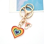 Zinc Alloy Enamel Rainbow Heart Keychain, with Metal Key Rings and Lobster Claw Clasps