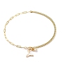 Natural Shell Fishtail Pendant Necklaces, with Natural Pearl Beads, Brass Enamel Curb Chains, Brass Paperclip Chains and 304 Stainless Steel Toggle Clasps, Creamy White