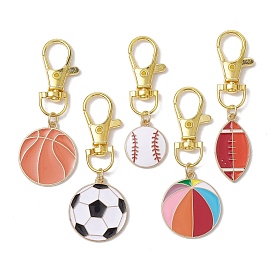 Sports Ball Alloy Enamel Pendant Decoration, Swivel Clasp Charms for Bag, Key Chain Ornaments