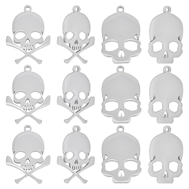 12Pcs 2 Style 201 Stainless Steel Pendants, Laser Cut, Skull