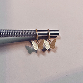 Vintage Butterfly Pendant Earrings with Matte Gold Metal Hooks for Women
