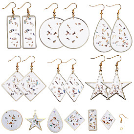 SUNNYCLUE DIY Earring Making, with Epoxy Resin Pendants, with Shell and Brass/Alloy Findings, Brass Earring Hooks, Mixed Shapes
