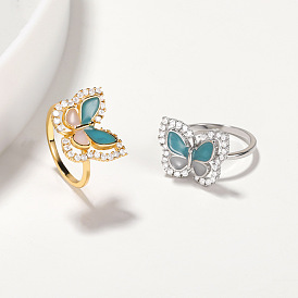 Luminous Cubic Zirconia Butterfly Finger Ring, Glow In The Dark Brass Jewelry for Women