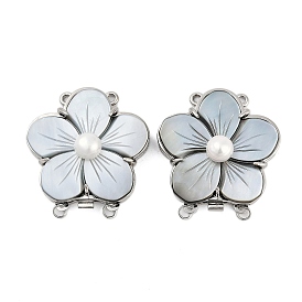 Застежки латунные коробки, с черной ракушкой и натуральным жемчугом, цветок, 2 нитей, 4-луночное