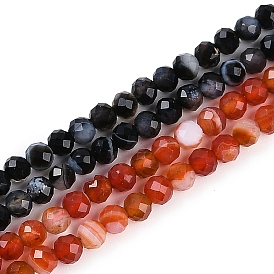 Натуральные полосатые агатовые бусы, окрашенная и подогревом, граненые, круглые