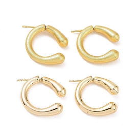 Brass C-shape Front Back Stud Earrings, Half Hoop Earrings for Women, Nickel Free