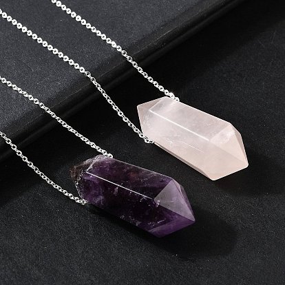 Ожерелья с подвеской в виде пули из натурального драгоценного камня с двумя концами, регулируемые слайдерные латунные кабельные цепочки ожерелья для женщин, серебряные