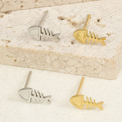 304 серьги-гвоздики из нержавеющей стали в форме рыбьей кости