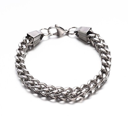 304 Stailess Steel Rope Chain Bracelets, with Lobster Claw Clasps, 9 inch (230mm), 7.5~8mm
